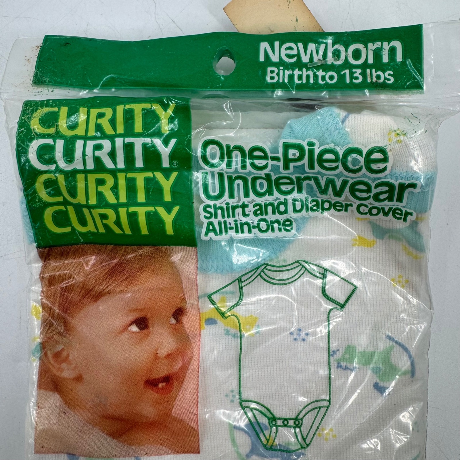 Vintage Curity Newborn Birth To 13 Lb One Piece Underwear Shirt Diaper Cover 80s — image 3 of 5